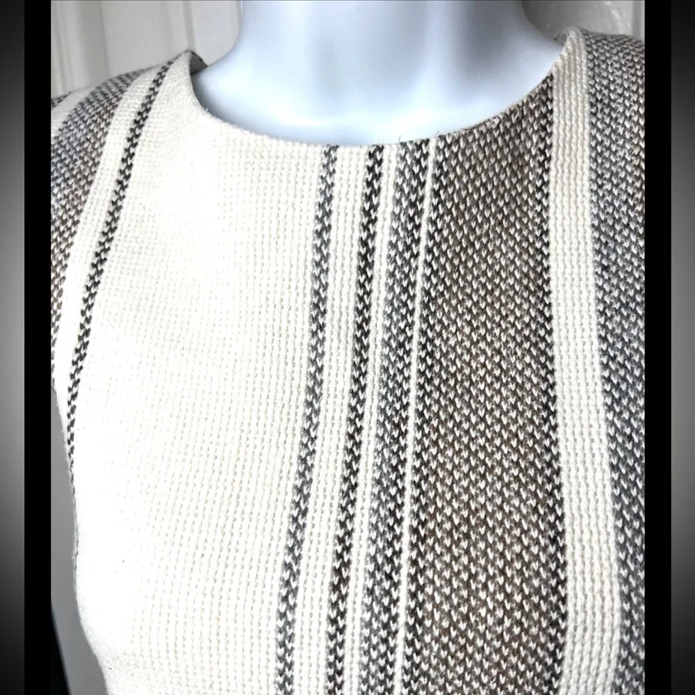 TORY BURCH Tank Striped Southwest White Gray Beige Top Blouse Textured